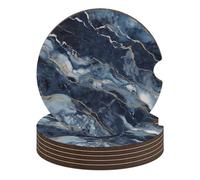 Marble Navy Blue Mixed Car Coasters, 6PCS Non-Slip Car Cup Holder Coasters with Cork Base, Heat Resistant & Waterproof Drink Coaster for Women Men