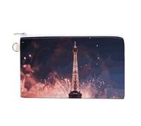 Marble Navy Blue Mixed Coin Purse Canvas Change Pouch with Zipper Small Cosmetic Organizer Bag Women Wallet for Car Keys, Credit Cards, Cash, Lipstick, Pink Eiffel Tower, One Size