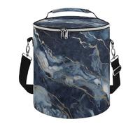 Marble Navy Blue Mixed Lunch Bag, 15L Portable Leakproof Picnic Basket with Shoulder Strap, Insulated Picnic Cooler Bag for Camping, Beach, Hiking & Groceries
