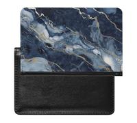 Marble Navy Blue Mixed Passport Holder with 3 Card Slots, Portable PU Leather Travel Wallet, Slim Protective Cover for Passport, ID, Credit Cards