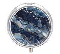 Marble Navy Blue Mixed Pill Box Cute Round Pill Case Portable Medicine Tablet Vitamin Holder Organizer for Purse Pocket