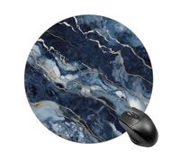 Marble Navy Blue Mixed Round Mouse Pad 7.8 Inch, Portable Gaming Mouse Mat with Non-Slip Rubber Base & Smooth Surface, Waterproof Mousepad for PC, Laptop, Computer, Office, Home