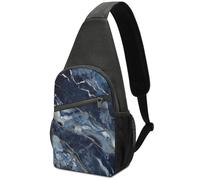 Marble Navy Blue Mixed Sling Bag for Men Women, Hands-Free Crossbody Bag, Casual Chest Bag for Running, Hiking, Travel