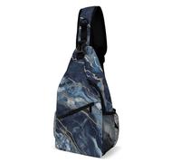 Marble Navy Blue Mixed Sling Bag with Rfid Blocking Causal Mens Crossbody Bag Lightweight Chest Pack Large Man Purse Travel Crossbody Backpack Shoulder Sling Backpack for Hiking Running Cycling