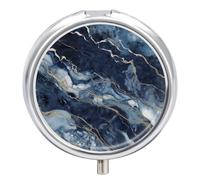 Marble Navy Blue Mixed Travel Pill Box Case 3 Compartment Cute Pill Organizer Metal Pill Holder with Mirror Small Medicine Organizer Daily Pill Container for Purse Pocket Portable Meds Box