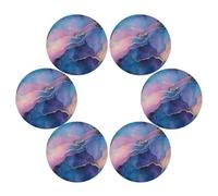 Marble Navy Blue Pink placemats for Dining Table Round Farmhouse Waterproof Washable placemats Set of 6 15.4x15.4in