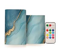 Marble Navy Blue Turquoise Flameless Pillar Candle Led Flameless Candles with Timer for Home Decor 4" 5" Set of 2