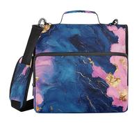 Marble Navy Pink 3 Rings School Castle Binder with Belt Multiple Pocket Portable Portfolio for School and Office
