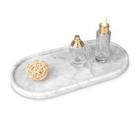 Marble Oval Bathroom Vanity Tray,Luxury Natural Stone Small Decorative Tray,Soap Dispenser Dresser Top Perfume Home Kitchen Toilet Tray for Soap Bottles, Key Trinket Ring (Light Grey)