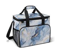 Marble Pale Indigo Gold Camping Cooler Bags Insulated Beach Cooler Portable Leak Proof Camping Cooler with Shoulder Strap