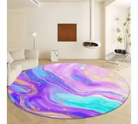 Marble Pattern Abstract Swirl Round Area Rug Diameter 120 cm, Purple Print Soft Non Slip Rugs - Washable Short Pile Carpet Non Shedding Indoor Carpet for Living Room Bedroom Decor