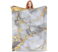 Marble Pattern Blanket 180x200 cm Grey and Gold Flannel Fluffy Fleece Blankets for Adults, Soft Lightweight Warm Throw Blanket for Bed Sofa and Couch A-0510
