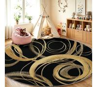 Marble Pattern Circles Round Rug 170 cm, Soft Washable Non-Slip Area Floor Carpet, Low Pile Modern Abstract Stain Resistant Circle Mat for Entryway Living Room Bedroom Office Bathroom Dining, Black