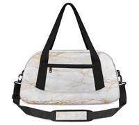 Marble Pattern Kids Overnight Duffle Bags for Girls Boys, White Golden Marble Lightweight Sports Gym Bag for Kids,Small Overnight Weekender Carry on Travel Bags Dance Bag, Marble Pattern, 18.5L x 7.8W