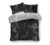 Marble Pattern Luxurious Printed Duvet Cover Sets Quilt Cover Sets Fully Reversible Bedding Sets With Pillowcases (Black, King)