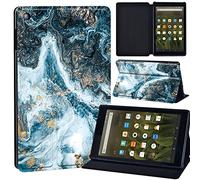 Marble pattern Printed Leather slim lightweight Tablet Stand Cover Case Fit Amazon Fire HD 8 Tablet 8th / 7th / 6th Generation - 2018, 2017, 2016 Release (Not for HD8 2020) (dark blue wave marble)