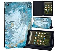 Marble pattern Printed Leather slim lightweight Tablet Stand Cover Case Fit Amazon Fire HD 8 Tablet 8th / 7th / 6th Generation - 2018, 2017, 2016 Release (Not for Fire HD 8 2020) (blue ocean marble)