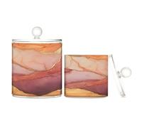 Marble Peach Burgundy Clear Plastic Candy Organizer Storage with lid Dresser Essentials Decorative Storage Bins for Floss Picks,Paper Clips,2 Pack