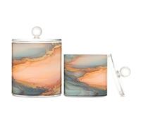 Marble Peach Gold Clear Plastic Storage Containers with lid Dresser Essentials Decorative Dental Floss Storage Jar for Cotton Swabs,Cotton Pad2 Pack