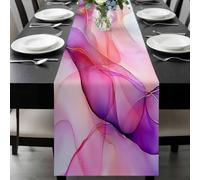 Marble Pink Purple Table Runner 13x48 Inches Long Gradient Liquid Gold Foil Wavy Cotton Linen Table Runner Burlap Style for Dinner Table Party Decor Tabletop Decorations