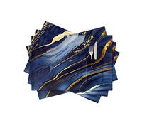 Marble Placemats Set of 4, Woven Placemat Washable Wipeable Table Placemat with Pocket, Holiday Cloth Table Mat for Party Kichen Dinner Modern Navy Blue Abstract Gold