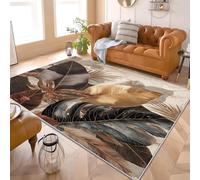 Marble Plant Leaf Pattern Flannel Rug for Living Room & Bedroom Soft Fluffy Carpet Brown Non-Slip, Machine Washable, Kids Area Rug Mat for Playroom & Floor Protector 80x150 cm