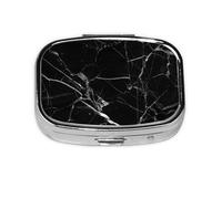 Marble Print Black White,Meta Pill Box 2 Compartment Medicine Case,Portable Organizer,Rectangle Meta Portable Organizer Pill Box 456 Compartment Medicine Case