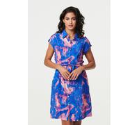 Marble Print Knee Length Shirt Dress Izabel London Blue 12