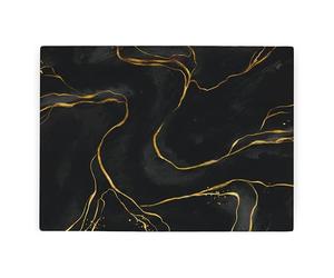 Marble Print Rectangular Large Glass Worktop Protector - Black and Gold Marble Print Gift - Textured Kitchen Chopping/Cutting Board Worktop Saver with Non-Slip Feet 39cm x 28.5cm (15" x 11")