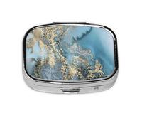 Marble Print Square Metal Pill Box Decorative Pill Case - Carry Your Meds in Style (Rectangular)