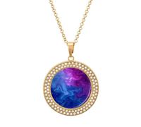 Marble Printed Abstract Art Multicolored Diamond Necklace Dainty Round Pendants Jewelry for Women Golden-style