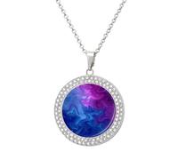 Marble Printed Abstract Art Multicolored Diamond Necklace Dainty Round Pendants Jewelry for Women Silver-style