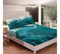 Marble Printed Bedding Set Teal Marble Pattern Bed Sheet Set for Kids Boys Girls Teens Modern Abstract Art Fitted Sheet Novelty Simple Design Bed Cover Room Decor Double Size
