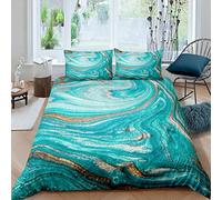 Marble Printed Duvet Cover Women Teal Marble Pattern Bedding Set Abstract Art Comforter Cover for Girls Kids Room Decor Golden Blue Modern Marble Design Bedspread Cover Super King With 2 Pillow Case