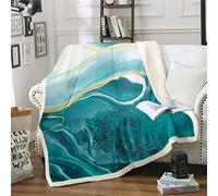 Marble Printed Fleece Throw Blanket - Teal Pattern Sherpa for Sofa Couch Teens, Modern Abstract Art Fuzzy Plush Room Decor, Novelty Simple Design, Single 50"x60"