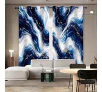 Marble Printed Window Curtain, Neutral Home Decor Navy Blue and White Marble Wavy Texture Window Treatment Sets, Grommets Blackout Modern Curtains for Bedroom Kitchen, W46.2 x L54.3 x 2 Panels