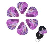 Marble Purple Colorful Guitar Picks 6 Pack, 0.46mm Thickness Celluloid Bass Pick with Leather Guitar Pick Holder Keychain Abstract Art Pics Plectrum for Acoustic Electric Guitar, Ukulele, Bass