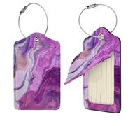 Marble Purple Colorful Luggage Tag 4 PCS PU Leather Suitcase Tags Identifiers Travel Tags with Privacy Protection and Stainless Steel Loop Luggage Bag Tag for Women Men