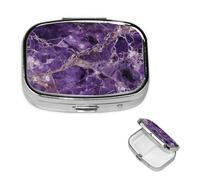 Marble Purple Pill Box 2 Compartment Medicine Pill Organizer Square Pill Case for Purse & Pocket Travel Pillbox Portable Metal Medicine Vitamin Fish Oil Organizer Unique Gift