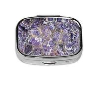 Marble Purple Print Square Metal Pill Box Decorative Pill Case - Carry Your Meds in Style (Rectangular)