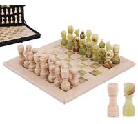 MARBLE RANGE 12" Handmade Verona & Green Board Game with 32 Chess Pieces, 2 Extra Queens & Storage Box, Luxury Travel Game, Elegant for Home Decor