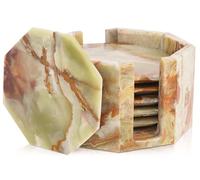 Marble Range Green onyx Coasters Set of 6 Handmade 3.5" Inches Coasters for Drinks for Coffee Table, Marble Coaster with Holder