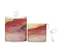 Marble Red Neutral Clear Plastic Storage Container Jars with lid Bathroom Essentials Decorative Small Storage Bins for Floss Picks,Paper Clips,2 Pack