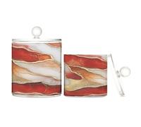 Marble Red White Clear Plastic Candy Organizer Storage with lid Office Essentials Decorative Storage Bin for Floss Picks,Paper Clips,2 Pack