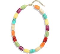 Marble Resin Rectangular Beaded Choker Necklace for Women Colorful Resin Bead Statement Necklace with Gold Spacer Beads Adjustable Boho Vintage Chunky Collar Necklace Fashion Statement Jewelry for