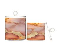 Marble Rose Gold Orange Clear Plastic Storage Container with lid Dresser Essentials Decorative Dental Floss Storage Jar for Floss Picks,Paper Clips,2 Pack