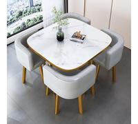 Marble Round Dining Table Set for 4 with Chairs - Elegant Office Reception Desk & Chair Set - Ideal for Lounge & Living Room Decor