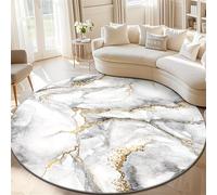 Marble Round Rug, 3.3ft Abstract Circular Art Decorative Rug, Exquisite Large-Area Indoor Rugs, Ivory White and Gray-Gold Carpet, Non-Slip and Washable for Living Room, Dining Room, Kitchen Decor