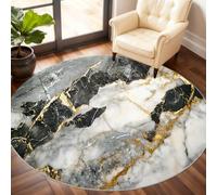 Marble Round Rugs for Bedroom, White Marble Circle Rug 120cm, Black and White Rug, Non Slip Round Rugs for Living Room Dining Beneath the Furniture