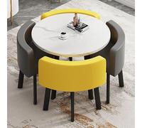 Marble Round Table and Chairs Set - 4 Cushioned Chairs, Ideal for Office and Living Room, Dimensions 31.5 x 29.5 inches